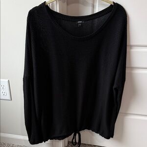 Black Lightweight Knit Drawstring Sweater
